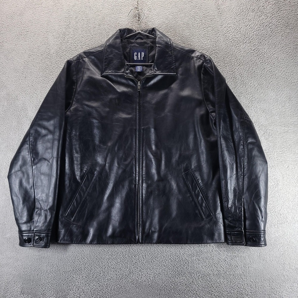 Gap Jacket Mens M Black Leather Bomber 776019-01 Full Zip Quilted Lined Pockets